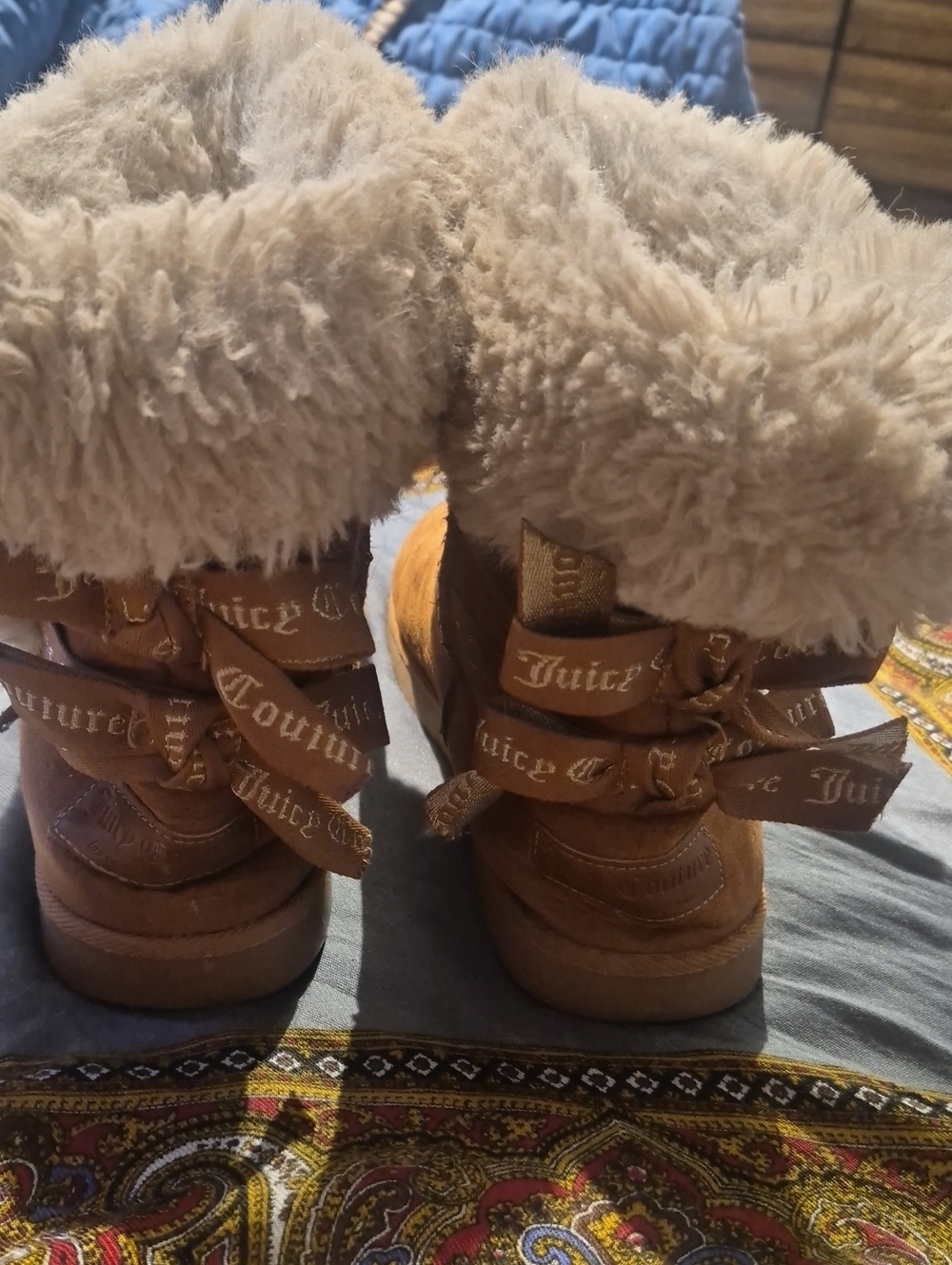Juicy Couture Brown Boots with Cream Faux Fur Trim